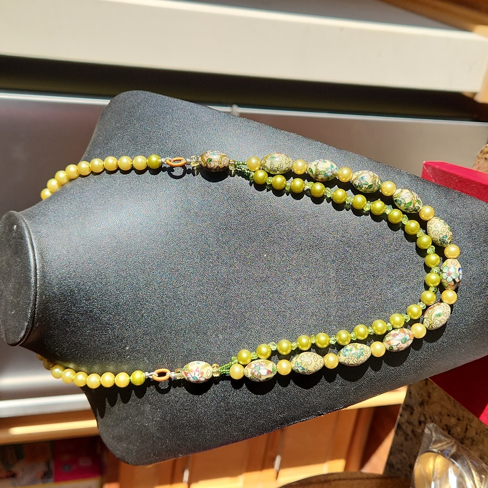 Cloisonne beaded necklace in Greens
